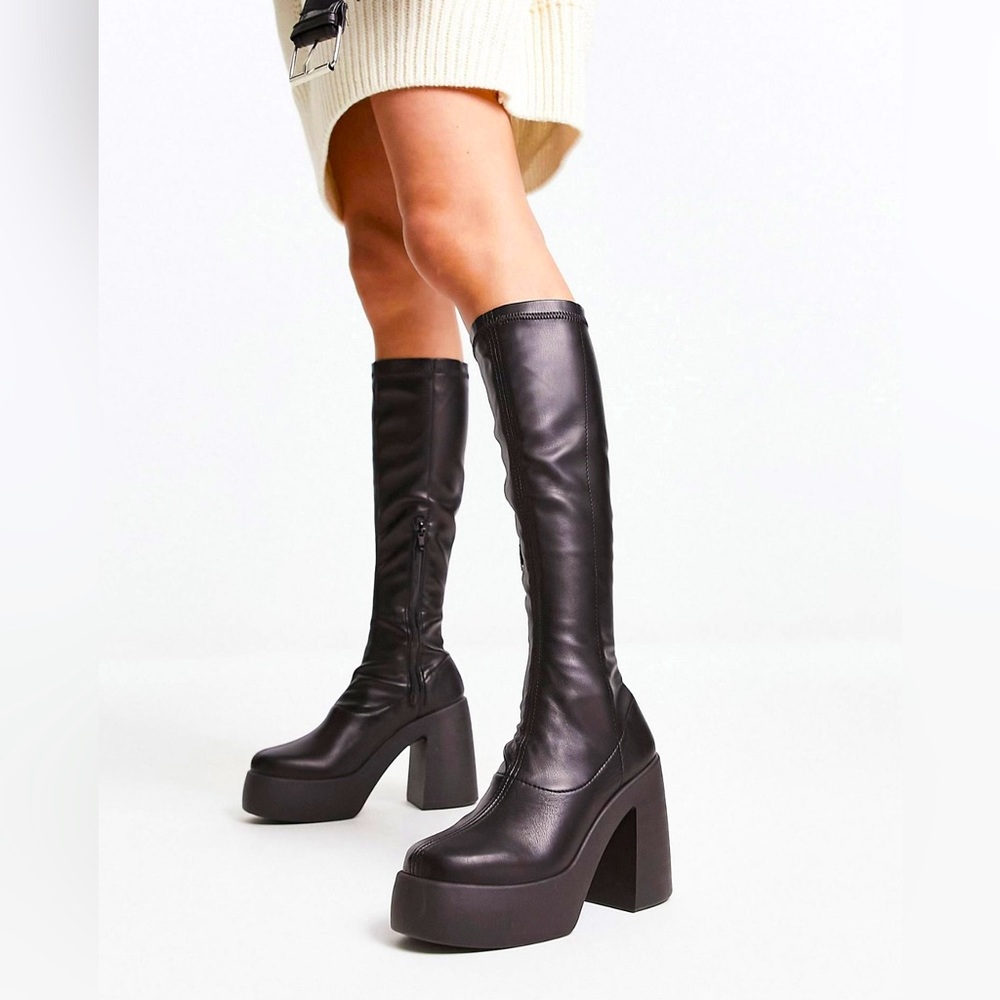 Asos high heeled knee boots in black, size US 10